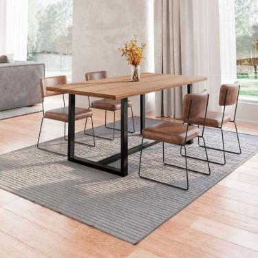 Imagem de Conjunto Mesa de Jantar Rústica de Madeira Maciça com 4 Cadeiras Aço Roma Marrom/Preto