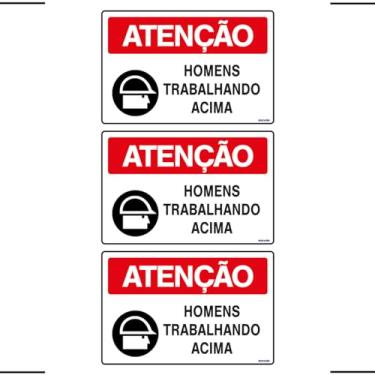 Imagem de Combo 3 Placas De Sinalização Atenção Homens Trabalhando Acima 30x20 Ekomunike - S-226/1 F9e