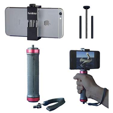 Imagem de Suporte de tripé para smartphone RETICAM com aderência à mão – Estabilizador e suporte de tripé de metal resistente para smartphones e câmeras – HG30, alumínio, vermelho