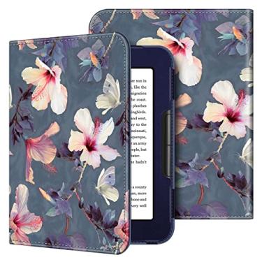 Imagem de Fintie Capa fólio para Nook GlowLight 4 (2021) / Nook GlowLight 4e (2022), capa de couro vegano premium estilo livro para Barnes and Noble Nook GlowLight 4 de 6 polegadas e e-book GlowLight 4e, hibisc