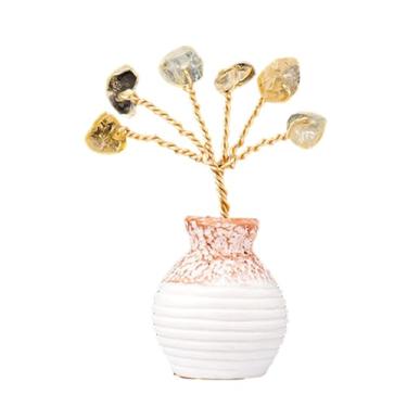 Imagem de Mini árvore de dinheiro de cristal, fio de cobre, base de fatias de ágatas, chakras, pedras preciosas, árvore de fengShui, para decoração de casa, base de fatias de ágatas