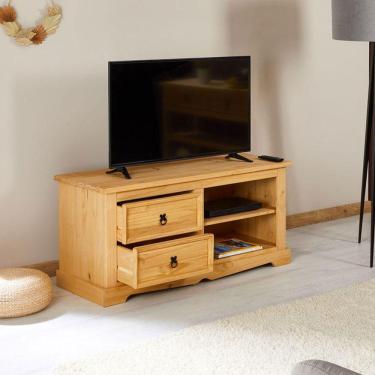 Imagem de Rack TV Bancada Madeira 40 Polegadas 2 Gavetas Rústico