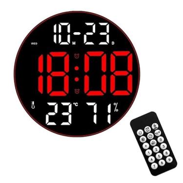 Imagem de Relógio de parede LED de 12 polegadas com controle remoto, tela grande, temperatura, hora e data, relógio de mesa para sala de estar (cor: branco-vermelho, tamanho: 12 polegadas)