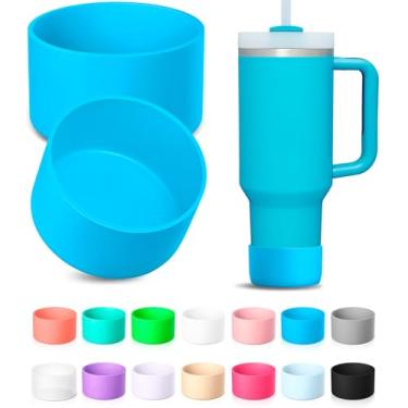 Imagem de KTKUDY Bota de silicone de 2 peças para copo Stanley Quencher H2.0 850 g 1,134 g e IceFlow 590 ml e destinado a garrafa de água Hydro Flask 340-680 g - Acessórios de fundo de copo de proteção para