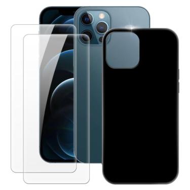Imagem de MILEGOO Capa para iPhone 12 6,7 + 2 peças protetoras de tela de vidro temperado, capa ultrafina de silicone TPU macio para iPhone 12 Pro Max (6,7 polegadas) preta
