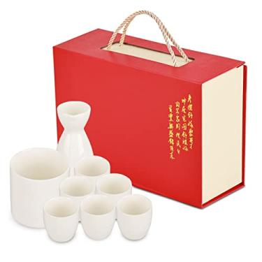 Imagem de XINGYAN Conjunto de 8 peças de saquê de porcelana branca tradicional japonesa com embalagem de caixa de presente, superfície de cerâmica lisa, ideal para presente doméstico (branco puro)
