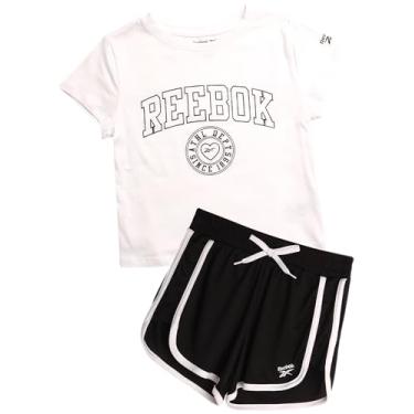 Imagem de Reebok Conjunto de shorts ativos para meninas - camiseta de manga curta e shorts de ginástica de malha com golfinho - conjunto esportivo para meninas (7-12), Preto, 7