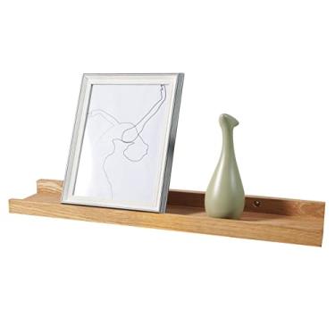 Imagem de Prateleiras flutuantes de 50 cm montadas na parede, prateleiras de parede rústicas para decoração e armazenamento, prateleira de madeira de carvalho maciça natural, borda de imagem para