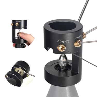 Imagem de 3mirrors Afiador de eletrodo de tungstênio de alumínio, ferramenta de soldagem TIG, design aberto de coluna única com slot de corte, vários ângulos e deslocamentos, orifício horizontal, 4 furos de