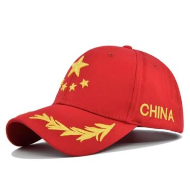 Imagem de TheChic Boné de beisebol chinês bordado estrela de cinco pontas boné de beisebol bordado patriótico boné de sol, Ce490-2 Vermelho, Tamanho Único