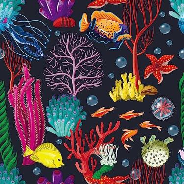 Imagem de Papel de parede colorido mundo subaquático destacar e colar papel de parede peixe/estrela do mar/coral papel de contato removível à prova d'água vida marinha decorativo vinil papel de parede autoadesivo para quartos de crianças 45 cm x 300 cm