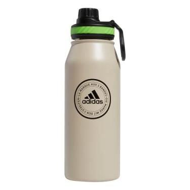 Imagem de adidas Garrafa de água de metal de 1 litro, aço inoxidável 18/8 com isolamento quente/frio de parede dupla, Wonder Bege/Preto/Verde Limão Lúcido, 32 Ounces