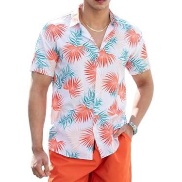 Imagem de GORGLITTER Camisa Havaiana Masculina Tropical Aloha Camisas Manga Curta Praia Feriado Camisas Cubanas, Laranja, M