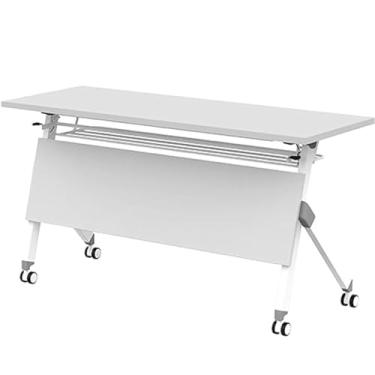 Imagem de Folding conference table Mesa dobrável de madeira moderna para sala de conferências com estrutura de metal, mesa de escritório portátil móvel(White,63x23.6x29.5in)