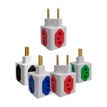 Imagem de KIT Com 5 Adaptadores Benjamim Cubo - 3 Entradas de 10 Amperes E 1 Entrada de Tomada 20 Amperes Cores Sortidas* Plug Padrão
