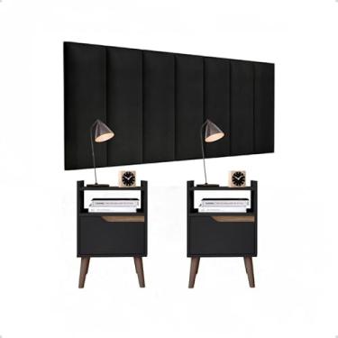 Imagem de Conjunto Cabeceira Cama Casal 1,60 m Com 2 Criados-Mudos Quarto, Gabriela, Preto