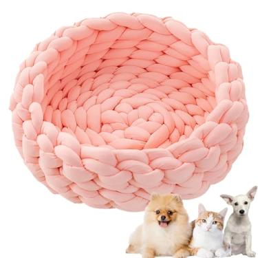 Imagem de Cama de cachorro, cama de gato de algodão de malha redonda, lavável, cama de gato para animais de estimação, cesta de cachorro grossa, ortopédica, ninho de cachorro de malha grossa(Pink,17")