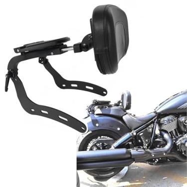 Imagem de DreDoggMoto Almofada de encosto Sissy Bar ajustável multiuso com suporte de bagagem, motorista de passageiro, compatível com 2022-2024 Indian Chief Bobber Sport Chief Super Chief (preto)