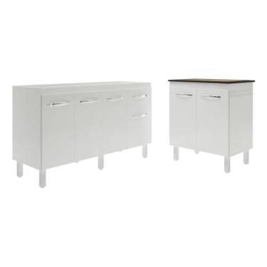Imagem de Mobília Decor, Balcão Armário Gabinete Para Pia 138 cm Camila e Balcão Fran Para Cooktop 4 Bocas Branco