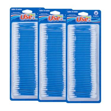 Imagem de Kit Com 3 Hastes Flexíveis com Pontas de Algodão Antigerme Cotonete Use It 120 Unidades