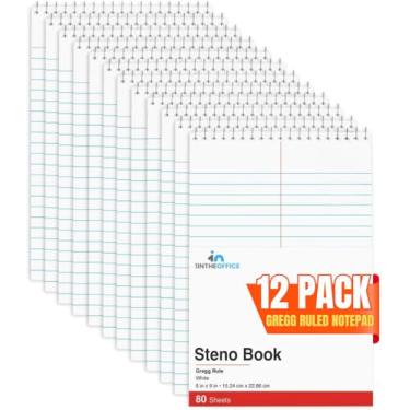 Imagem de 1InTheOffice Bloco de notas espiral 15 x 21 cm, bloco de notas encadernado, régua Gregg, branco, 80 folhas, pacote com 12