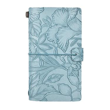 Imagem de Joucien Caderno de viagem europeu retrô A6 escultura em renda alça portátil Ledger-couro azul - 10,6 cm x 18,2 cm