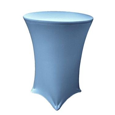 Imagem de LA Linen Toalha de mesa redonda de elastano para mesa de coquetel, 91 x 106 cm, azul claro