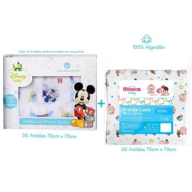 Imagem de Kit fraldas de pano 05-disney + 05-turma da mônica  algodão minasrey-i
