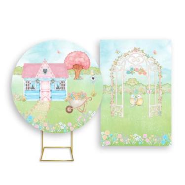 Imagem de Painel De Festa Redondo 1,50x1,50 + Painel Vertical 1,50x2,20 - Jardim