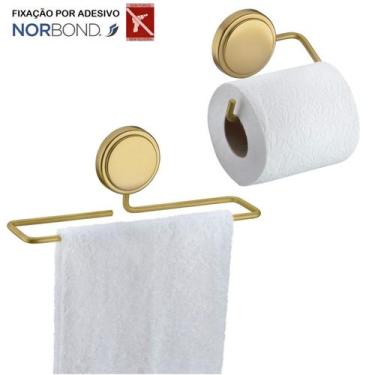Imagem de Kit Toalheiro Rosto Porta Toalha Suporte Papel Higiênico Adesivo Dupla