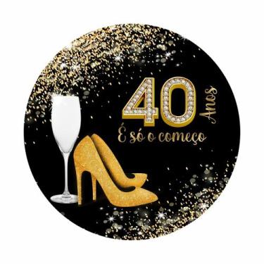 Imagem de Painel de Tecido Sublimado Glitter e Brilho Dourado 40 Anos Taça e Sal