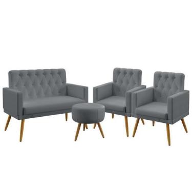 Imagem de Kit Poltrona Namoradeira e 2 Poltronas Decorativas Estofada Nina Com R