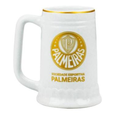 Imagem de Caneca Branca Dourada Porcelana 500ml - Palmeiras - Mileno