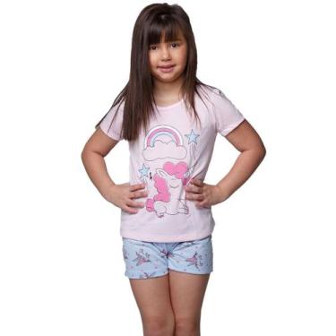 Imagem de Pijama Malha Infantil Feminino Estampa Unicórnio - WLS Modas, Rosa, GG