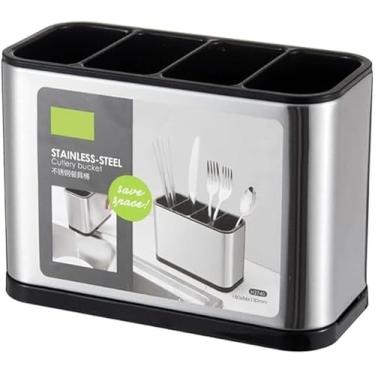 Imagem de Porta Talheres. Escorredor Louça. Aço Inox. Organizador de Utensílios. Utensílio Pia. Pia Organizada. Com escoamento da Água. Anti-Ferrugem. NatureEasy Premium.