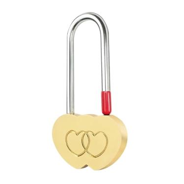 Imagem de Gradleen Cadeado duplo de latão com coração de 8,89 cm 50 mm para ponte Lovelock, casamento e aniversário (sem chave)