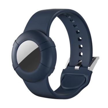 Imagem de Pulseira para adultos compatível com AirTag, pulseira de silicone macio para adultos, antiperda, antiarranhões, capa protetora compatível com Apple Air Tags Tracker (azul noturno)