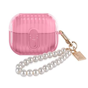 Imagem de CameCosy Capa transparente para Samsung Galaxy Buds 3/Galaxy Buds 3 Pro com design de clipe de trava segura, capa de TPU macio à prova de choque com pulseira de pérolas chaveiro para mulheres e