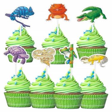 Imagem de Reptile Cupcake Toppers - 35 PCS Reptile Party Cake Toppers for Kids Boys Happy Birthday Party Decorations Snake Frog Leopard Gecko Dessert Cake Insert Jungle Camping Baby Shower Cupcake Supplies