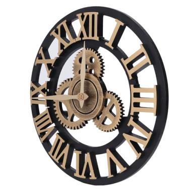 Imagem de Relógio de Parede Com Engrenagem de Madeira, 34cm, Silencioso, Sem Tique-taque, Rústico, Arte Decorativa de Luxo para Decoração de Casa e Sala de Estar (GOLD)