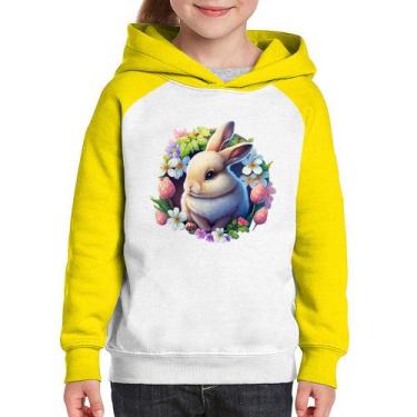 Imagem de Moletom Infantil Coelhinho e flores - Foca na Moda, Branco, Amarelo, 1