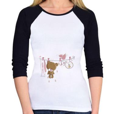 Imagem de Baby Look Raglan É uma menina Manga 3/4 - Foca na Moda, Branco, Preto,