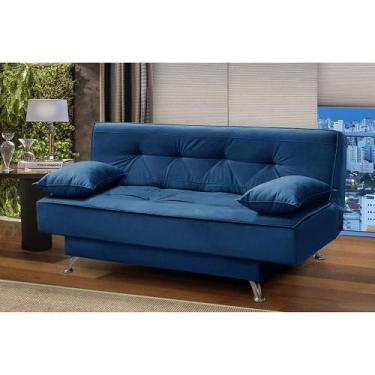 Imagem de sofá cama 1,80m Pietra Suede Azul Kaleo Decor