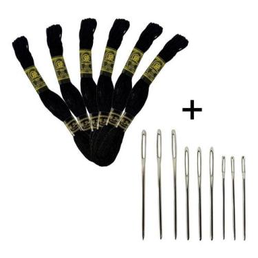 Imagem de Kit 6 Meadas Para Bordado Ponto Cruz + 9 Agulhas De Bordar - Adb