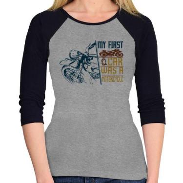 Imagem de Baby Look Raglan My First Car Was A Motorcycle Manga 3/4 - Foca na Mod