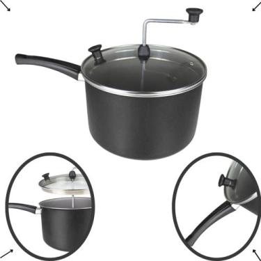 Imagem de Panela Pipoqueira Antiaderente Classe A Preta  com tampa de Vidro Sal/