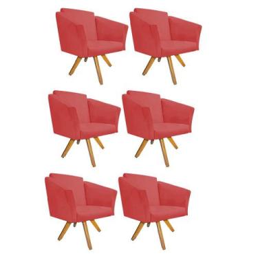 Imagem de Kit 06 Poltrona Cadeira Decorativa  Win Base Giratória Sala de Estar R