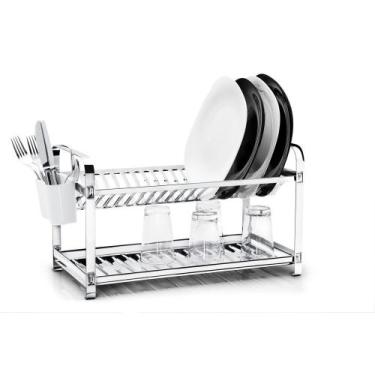 Imagem de Escorredor Inox 20 Pratos Montado - Porta Talher Plastico PP - Mak Ino
