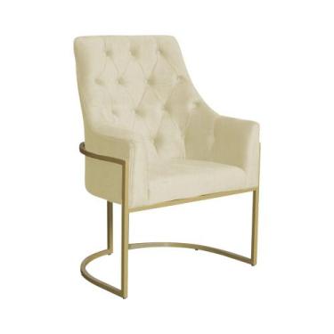 Imagem de Cadeira Poltrona Vick Sala De Estar Suede Marfim - Vallisa Decor