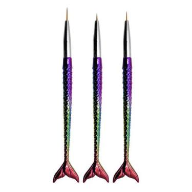 Imagem de Kit 3 Pincéis Finos Decoração Gel Nail Art Unhas Sereia - Arte Sedução